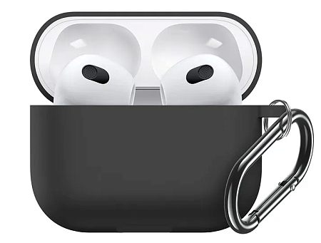 Чехол силиконовый для Airpods 3 case, X-CASE, черный с карабином