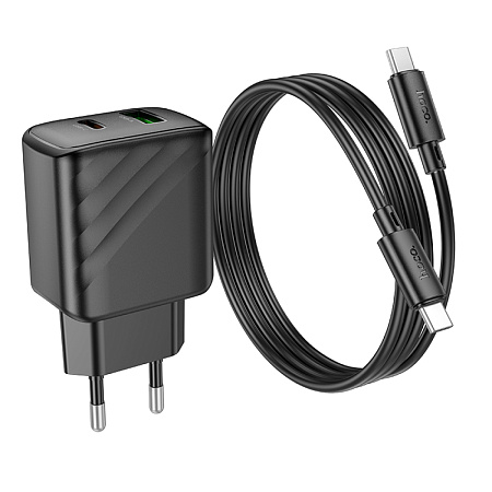 Сетевое зарядное устройство, 1 PD 30W + 1 USB 3.0 QC (CS23A), HOCO, Type-C to Type-C, черный
