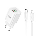 Сетевое зарядное устройство, 1 PD 30W + 1 USB 3.0 QC (C149A), HOCO, Type-C to Lightning, мини, белый
