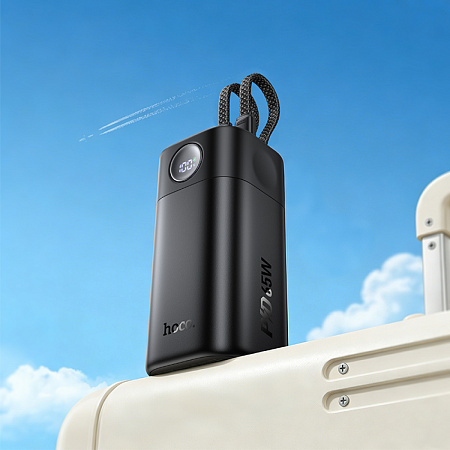 Универсальный Доп. Аккумулятор 20000mAh, Q59, HOCO, выход 1 USB (22.5W) + 1 PD (65W), кабель: Type-C, Lightning, черный