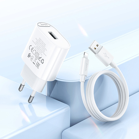Сетевое зарядное устройство, 1 USB 10.5W (C109A), HOCO, Lightning, белый