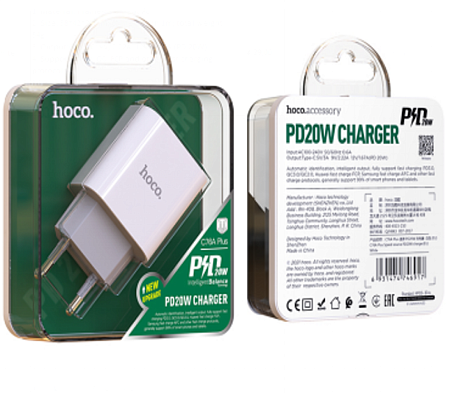 Сетевое зарядное устройство, 1 PD 20W + 1 USB 3.0 QC (C76A Plus), HOCO, белый