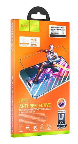 Защитное стекло на iPhone 13 (6.1)/13 Pro/14/16e, A32, HOCO, AR Anti-reflection tempered glass, черное