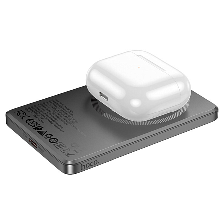Универсальный Доп. Аккумулятор 5000mAh, Q26 Joy, HOCO, 1 PD 20W, беспроводная зарядка (MagSafe), металлический серый