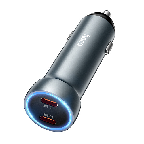 Автомобильное зарядное устройство, 2 PD 60W (Z54B), HOCO, металлический серый