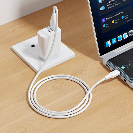 Usb кабель Type-C, HOCO, X124, силиконовый, 1м, ток до 2.3A, белый