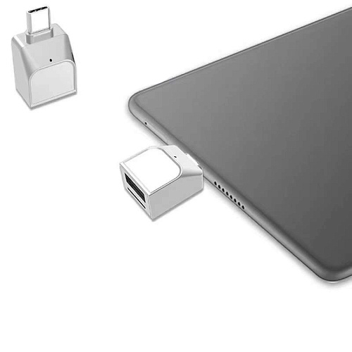 Картридер Type-C на Micro SD+OTG (USB 3.0), металл, серебро