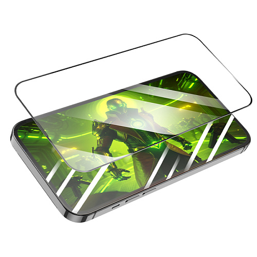 Защитное стекло на iPhone 13 (6.1)/13 Pro/14/16e, A777, HOCO, HD, черное