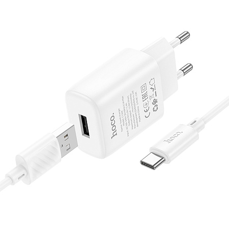 Сетевое зарядное устройство, 1 USB 2.4A (C134A), HOCO, Type-C, белый