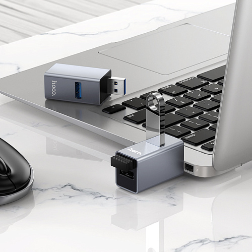USB Хаб (HB54) c 1 USB на 1 USB 3.0 + 2 USB 2.0, HOCO, без провода, серый