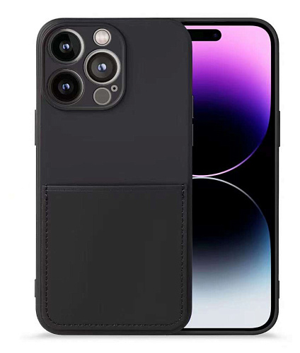 Чехол силиконовый для iPhone 14 Pro (6.1), с карманом для карты, с защитой камеры, X-CASE, черный