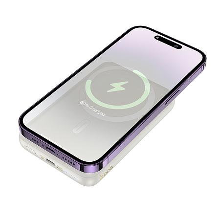 Универсальный Доп. Аккумулятор 10000mAh, J141, HOCO, 1 PD 20W, беспроводная зарядка (MagSafe), молочный белый