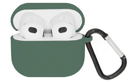 Чехол силиконовый для Airpods 3 case, X-CASE, зеленый лес, с карабином (Pine Needle green)