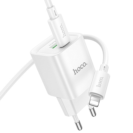 Сетевое зарядное устройство, 1 PD 20W + 1 USB 3.0 QC (C147A), HOCO, Type-C to Lightning, мини, белый