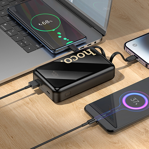 Универсальный Доп. Аккумулятор 20000mAh, Q37A, HOCO, выход: 1 USB (22.5W), 1 PD (20W), 2 кабеля, черный