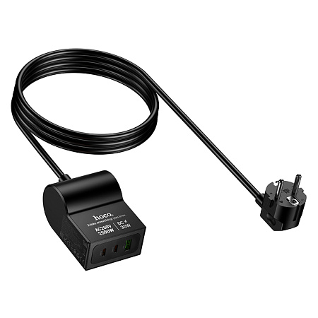 Сетевой фильтр на 1 розетка+1 USB+2 PD, 1.5м, AC33, HOCO, черный