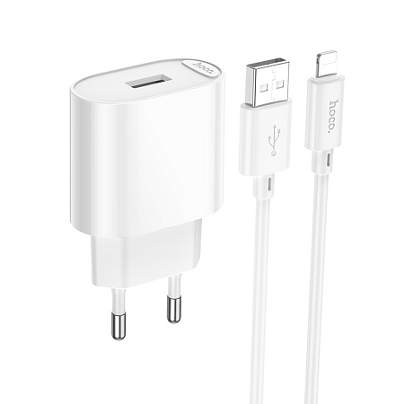 Сетевое зарядное устройство, 1 USB 10.5W (C109A), HOCO, Lightning, белый