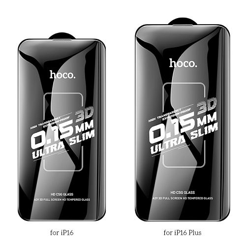 Защитное стекло для iPhone 15/16, A39, HOCO, Engraved 3D HD tempered glass 0.15mm, черное