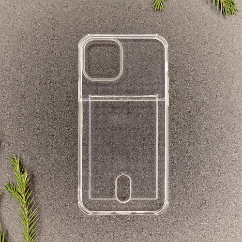 Чехол силиконовый для iPhone 14 (6.1), с карманом для карты, X-CASE, прозрачный