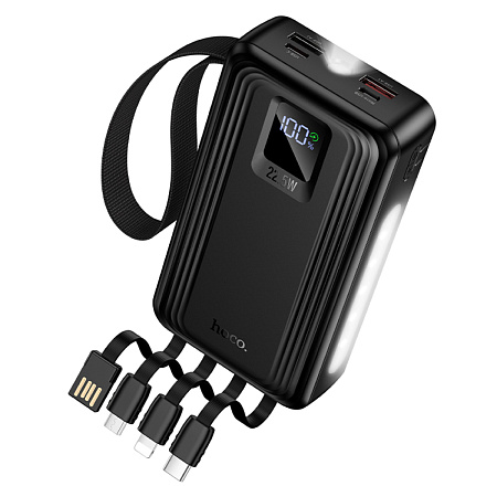 Универсальный Доп. Аккумулятор 20000mAh, J173, HOCO, выход: 1 USB (22.5W), 1 PD (20W), 4 кабеля, с дисплеем, черный