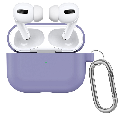 Чехол силиконовый для Airpods Pro/Pro 2, X-CASE, лиловый с карабином (Lilac)