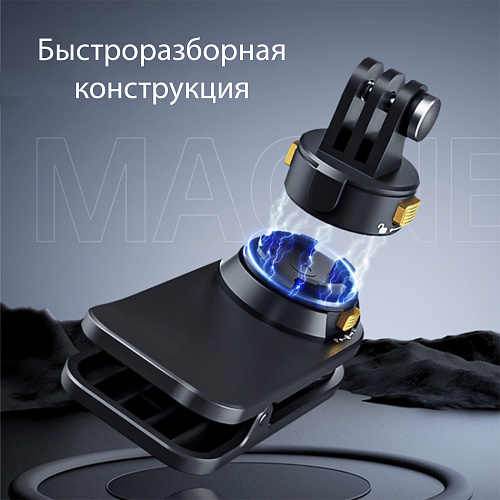 Магнитное быстроразъемное крепление на ремень(лямку) рюкзака для GoPro и других экшн камер, PULUZ, черный