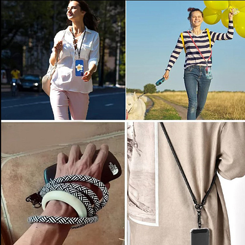 Ремешок на шею/плечо с креплением под чехол, толстый, цвет №4, серый