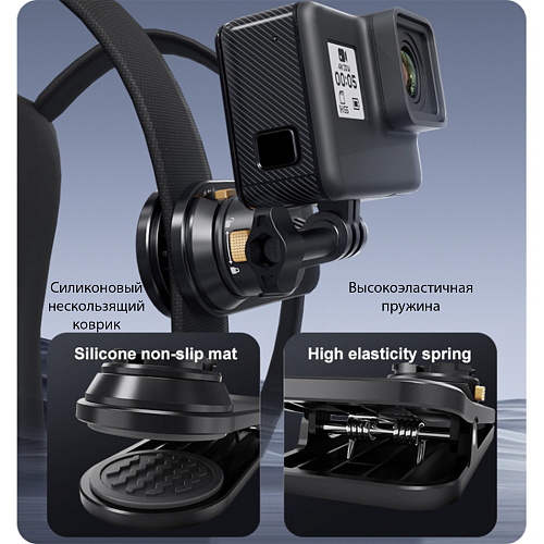 Магнитное быстроразъемное крепление на ремень(лямку) рюкзака для GoPro и других экшн камер, PULUZ, черный