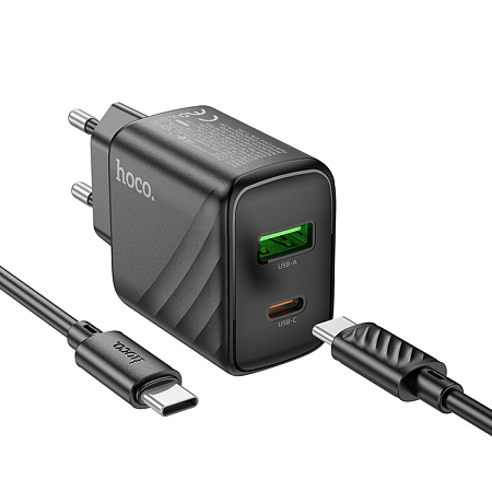 Сетевое зарядное устройство, 1 PD 30W + 1 USB 3.0 QC (CS23A), HOCO, Type-C to Type-C, черный