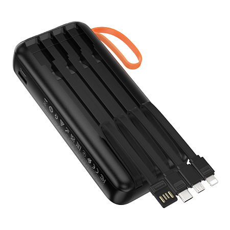 Универсальный Доп. Аккумулятор 20000mAh, J151A, HOCO, выход 4 кабеля: Micro, Type-C, Lightning, USB, черный