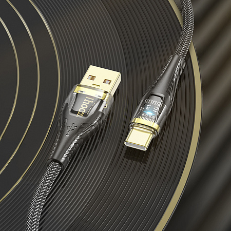 USB Кабель Type-C, HOCO, U121, 1.2м, прозрачный черный