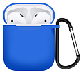 Чехол силиконовый для Airpods 1/Airpods 2 case, X-CASE, синий яркий с карабином