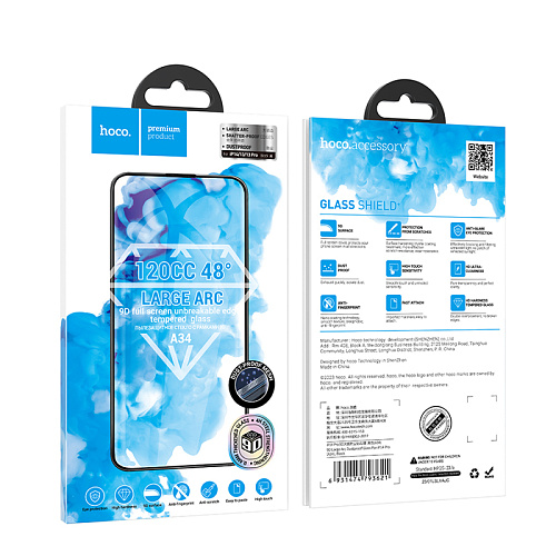 Защитное стекло на iPhone 13 (6.1)/13 Pro/14/16e, A34, HOCO, 9D large arc dustproof glass, черное