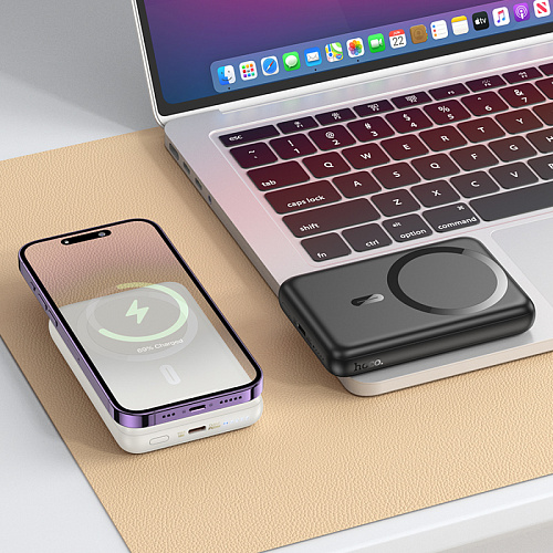 Универсальный Доп. Аккумулятор 10000mAh, J141, HOCO, 1 PD 20W, беспроводная зарядка (MagSafe), молочный белый