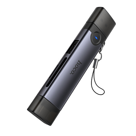 Картридер 3 в 1, USB/Type-C на SD/TF3.0+USB 2.0, HB56, HOCO, серый