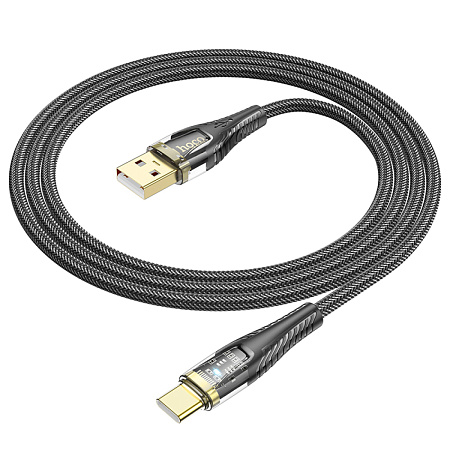 USB Кабель Type-C, HOCO, U121, 1.2м, прозрачный черный