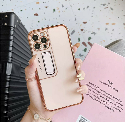 Чехол силиконовый для iPhone 13 Pro (6.1), глянцевый с подставкой, X-CASE, розовый