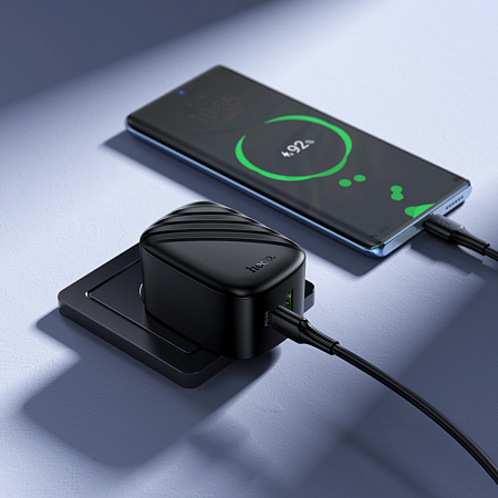 Сетевое зарядное устройство, 1 PD 20W + 1 USB 3.0 QC (CS101A), HOCO, Type-C to Type-C, складное, черный