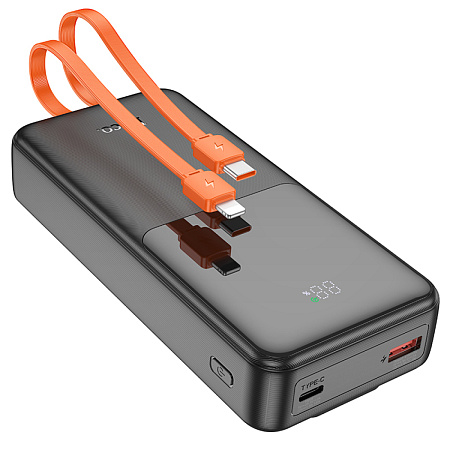 Универсальный Доп. Аккумулятор 20000mAh, J119A, HOCO, выход: 1 USB (22.5W)+кабель Type-C+кабель Lightning, черный