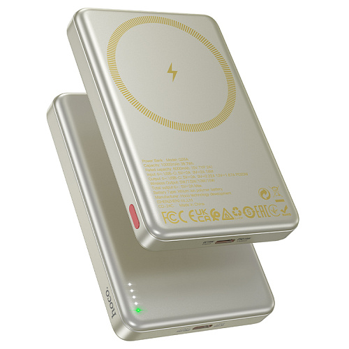 Универсальный Доп. Аккумулятор 10000mAh, Q26A, HOCO, 1 PD 20W, беспроводная зарядка (MagSafe), титановое золото