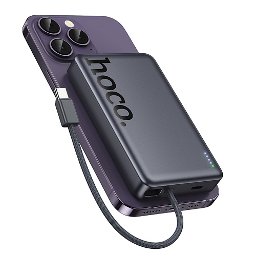 Универсальный Доп. Аккумулятор 10000mAh, Q44, HOCO, 1 PD 20W, беспроводная зарядка (MagSafe), с кабелем Type-C, серый