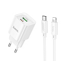 Сетевое зарядное устройство, 1 PD 20W + 1 USB 3.0 QC (C147A), HOCO, Type-C to Lightning, мини, белый
