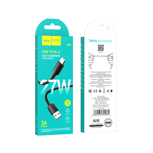 USB Кабель Type-C, HOCO, X96, 27W, 1м, черный