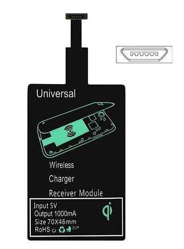 Приемник для беспроводной зарядки Micro USB, черный