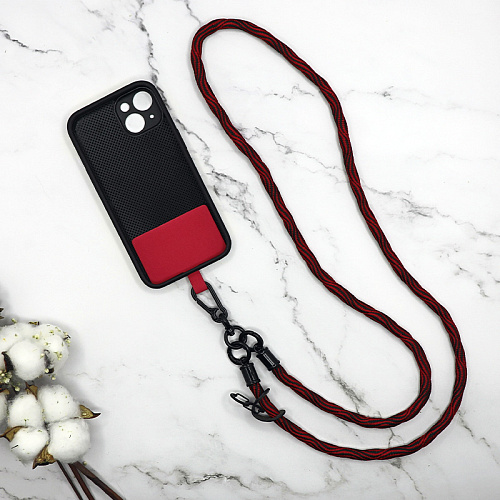 Ремешок на шею/плечо с креплением под чехол, толстый, цвет разноцветный змейка №5, красный