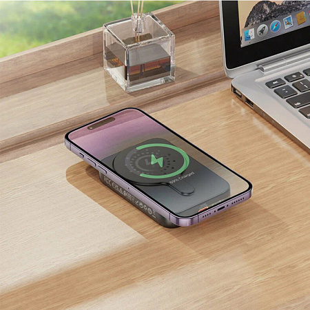 Универсальный Доп. Аккумулятор 10000mAh, J117A, HOCO, выход: 1 PD 20W, беспроводная зарядка (MagSafe), черный