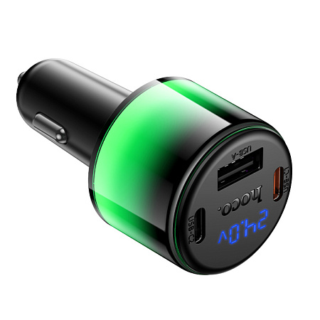 Автомобильное зарядное устройство, 1 USB 5V/2.4A + 2 PD 25W (Z69A), HOCO, с подсветкой, с дисплеем, черный