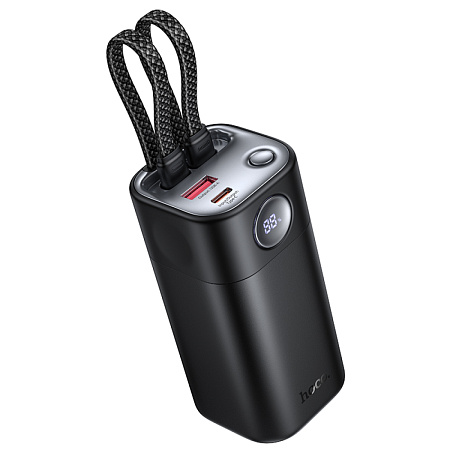 Универсальный Доп. Аккумулятор 20000mAh, Q59, HOCO, выход 1 USB (22.5W) + 1 PD (65W), кабель: Type-C, Lightning, черный