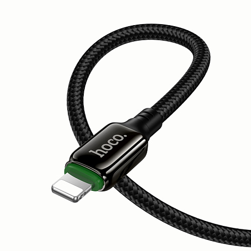 USB дата кабель Lightning, HOCO, X127, 1 метр, ток до 2.4A, оплетка, цвет черный