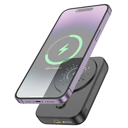 Универсальный Доп. Аккумулятор 10000mAh, J117A, HOCO, выход: 1 PD 20W, беспроводная зарядка (MagSafe), черный
